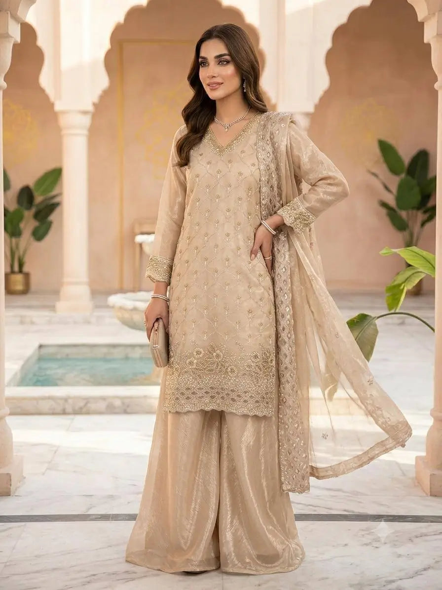 Elegant Hand Beaded Embroidered Palazzo Suit Set for Festive and Family Functions