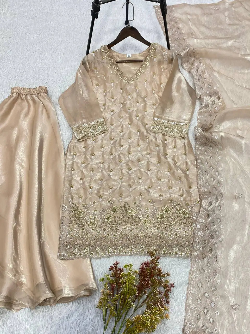 Elegant Hand Beaded Embroidered Palazzo Suit Set for Festive and Family Functions