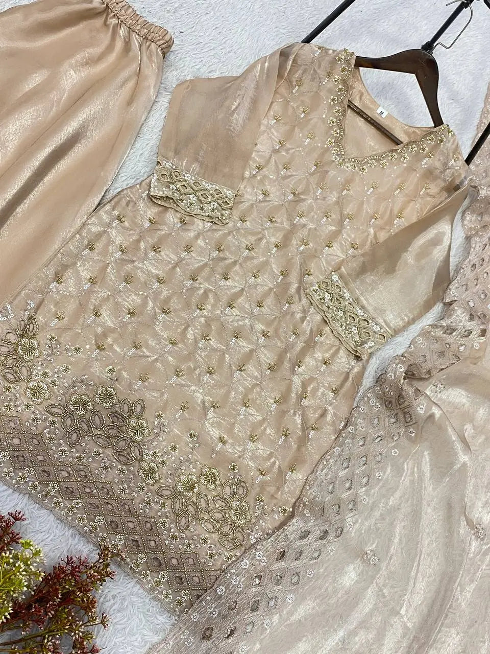 Elegant Hand Beaded Embroidered Palazzo Suit Set for Festive and Family Functions