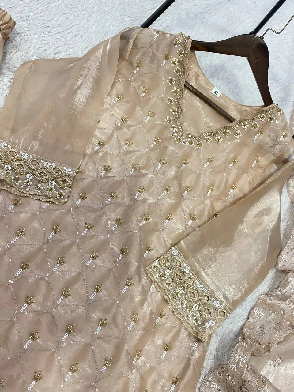 Elegant Hand Beaded Embroidered Palazzo Suit Set for Festive and Family Functions