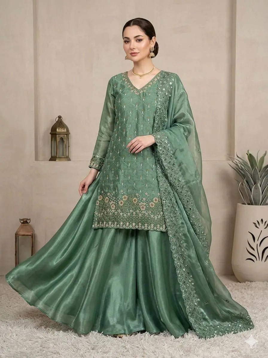 Elegant Hand Beaded Embroidered Palazzo Suit Set for Festive and Family Functions