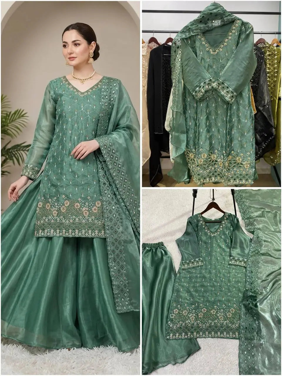 Elegant Hand Beaded Embroidered Palazzo Suit Set for Festive and Family Functions