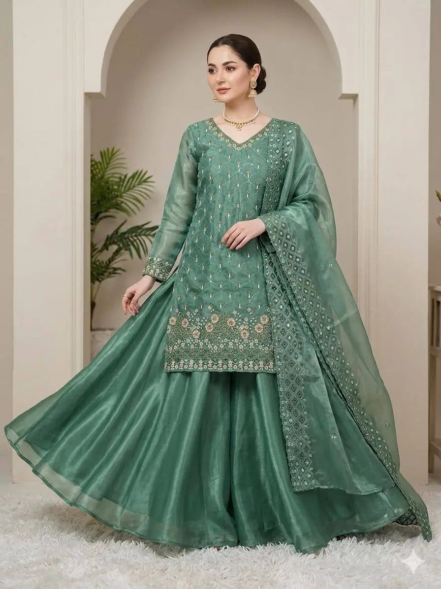 Elegant Hand Beaded Embroidered Palazzo Suit Set for Festive and Family Functions
