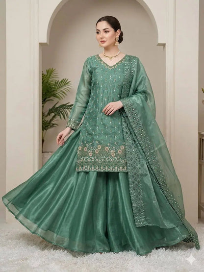 Elegant Hand Beaded Embroidered Palazzo Suit Set for Festive and Family Functions