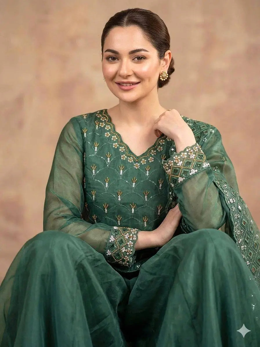 Elegant Hand Beaded Embroidered Palazzo Suit Set for Festive and Family Functions