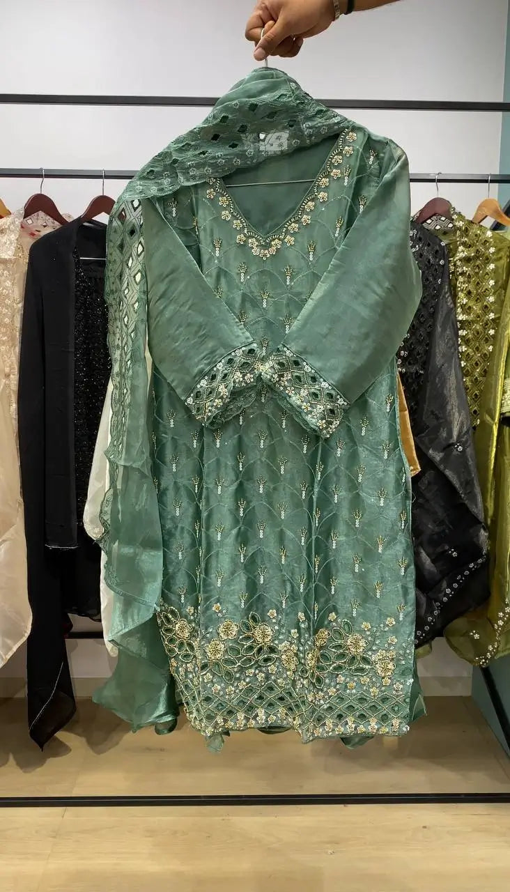 Elegant Hand Beaded Embroidered Palazzo Suit Set for Festive and Family Functions