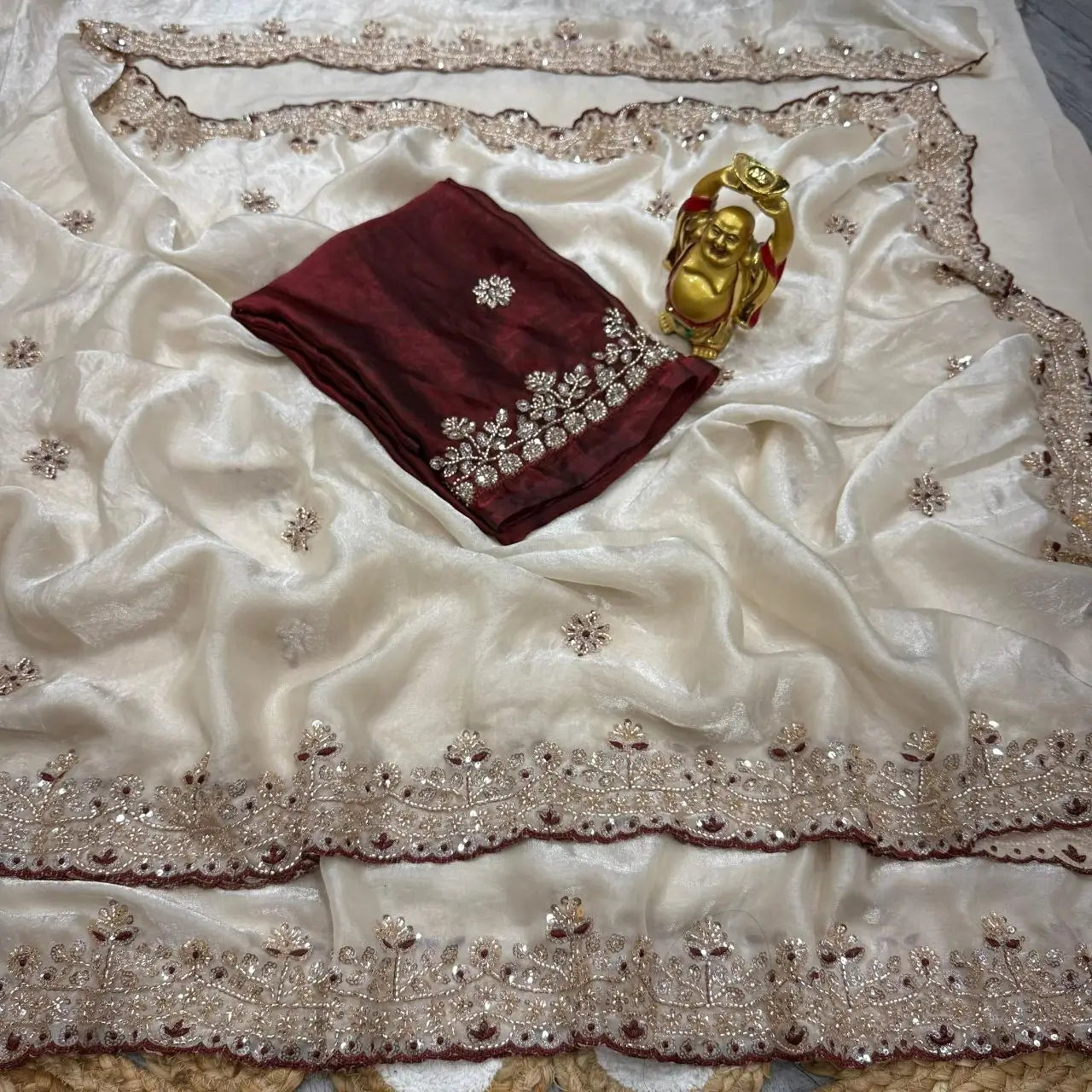 Elegant Handworked Space Silk Saree for Festive and Party Wear