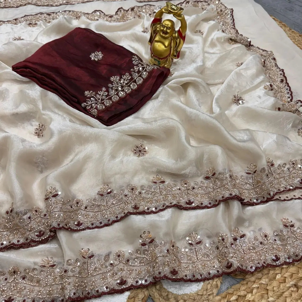 Elegant Handworked Space Silk Saree for Festive and Party Wear