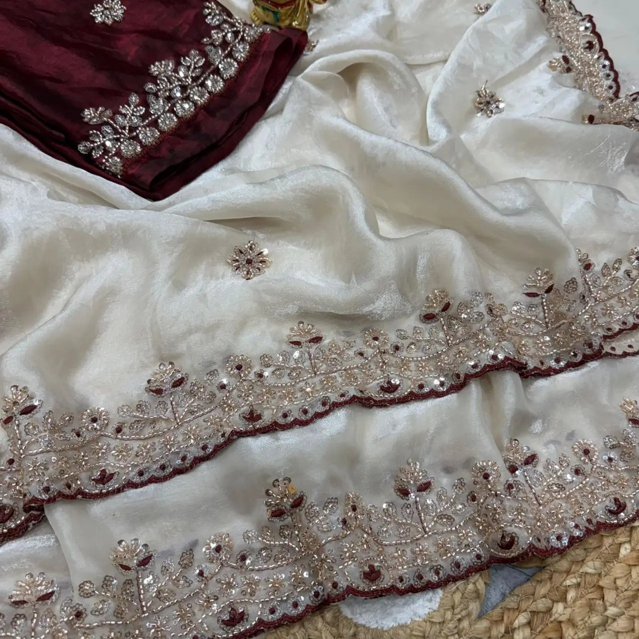 Elegant Handworked Space Silk Saree for Festive and Party Wear