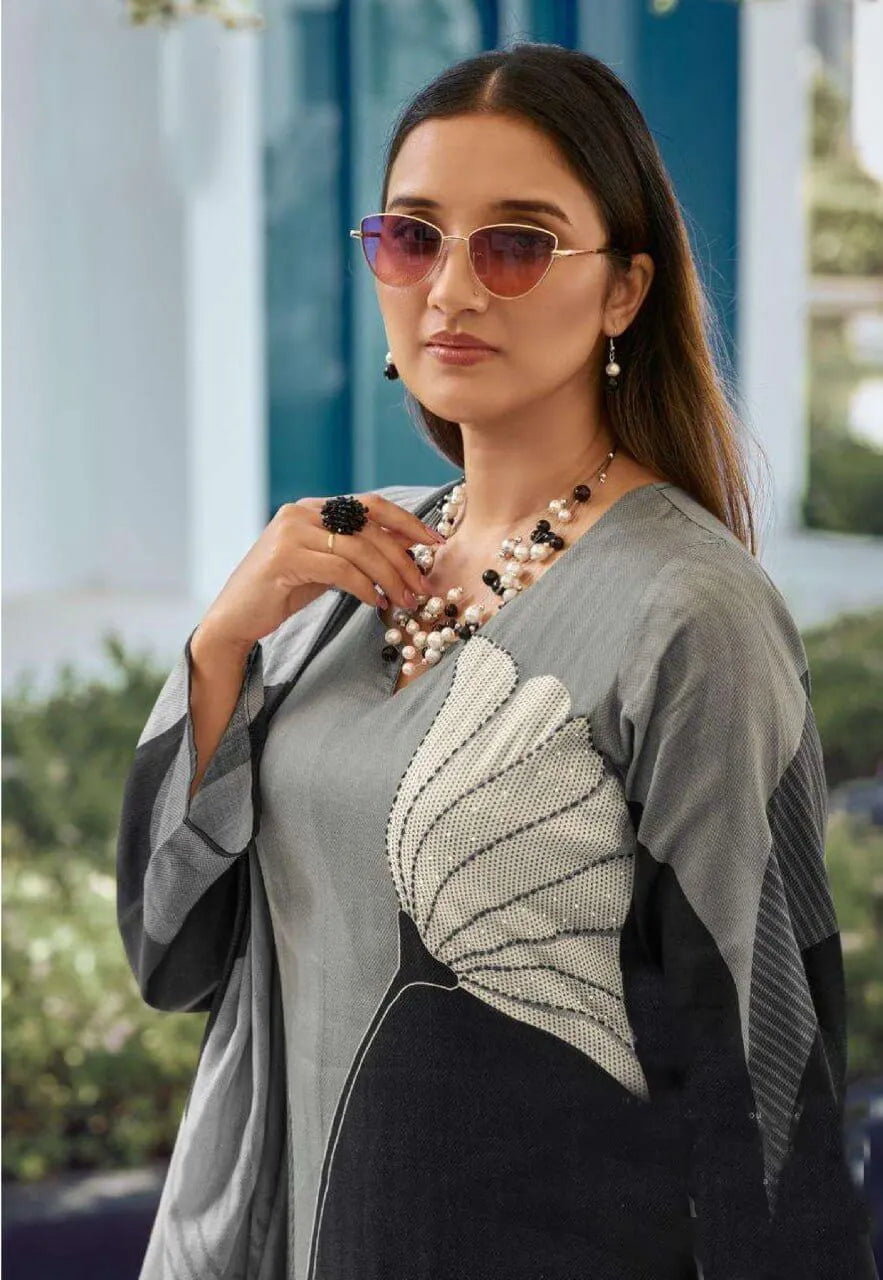 Elegant Heavy Poly Rayon Digital Print Kurti Set with Straight Pant & Mal Chanderi Dupatta