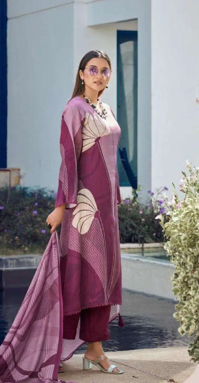 Elegant Heavy Poly Rayon Digital Print Kurti Set with Straight Pant & Mal Chanderi Dupatta