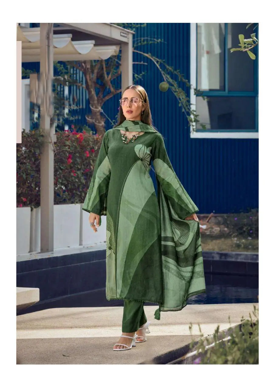 Elegant Heavy Poly Rayon Digital Print Kurti Set with Straight Pant & Mal Chanderi Dupatta