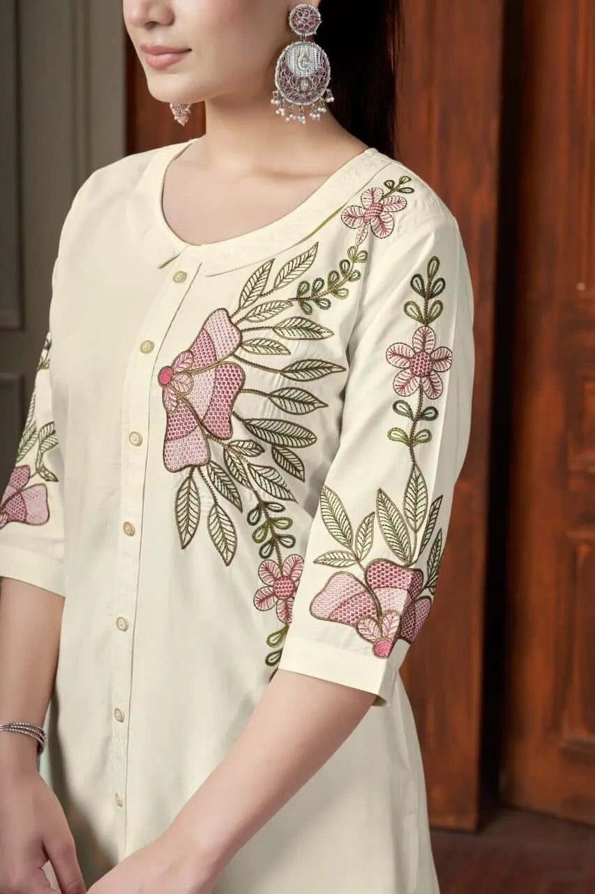 Elegant Heavy Rayon Embroidered Co-Ord Set – Stylish Two-Piece Outfit with Straight Pants