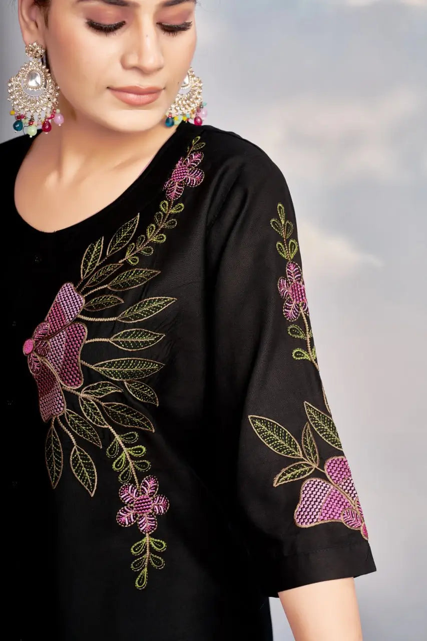 Elegant Heavy Rayon Embroidered Co-Ord Set – Stylish Two-Piece Outfit with Straight Pants