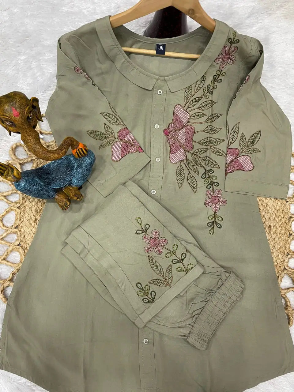 Elegant Heavy Rayon Embroidered Co-Ord Set – Stylish Two-Piece Outfit with Straight Pants