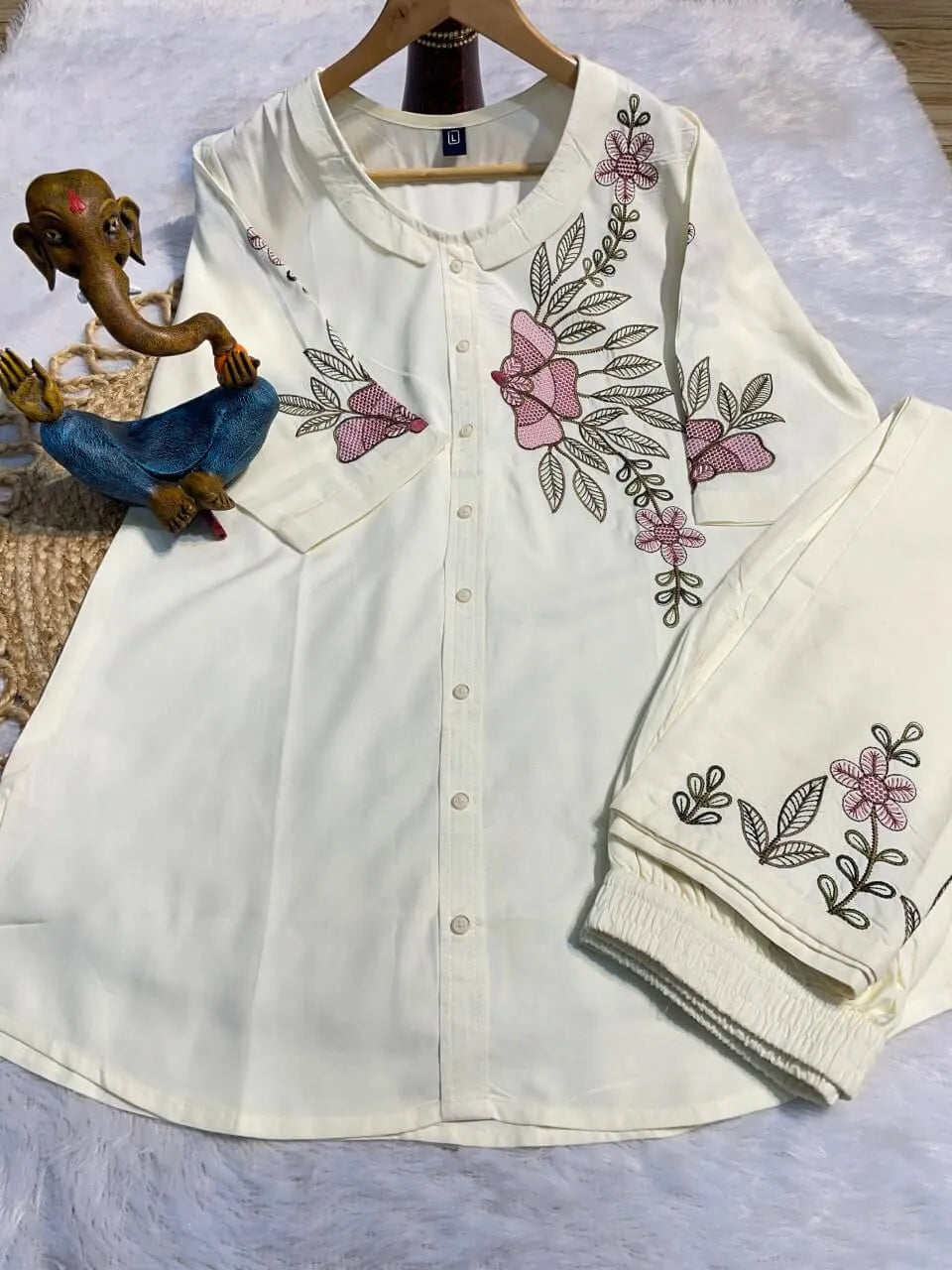 Elegant Heavy Rayon Embroidered Co-Ord Set – Stylish Two-Piece Outfit with Straight Pants
