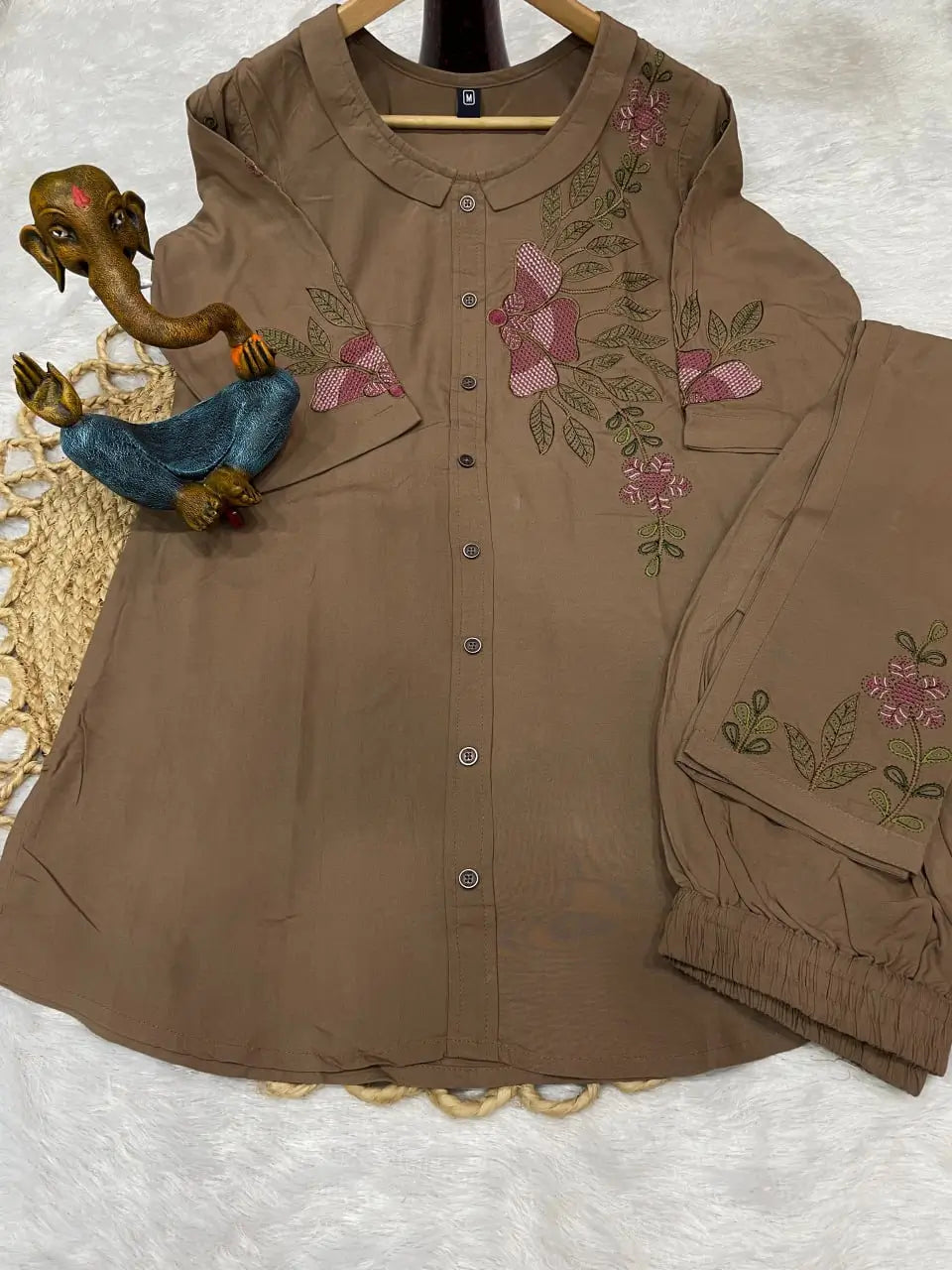 Elegant Heavy Rayon Embroidered Co-Ord Set – Stylish Two-Piece Outfit with Straight Pants