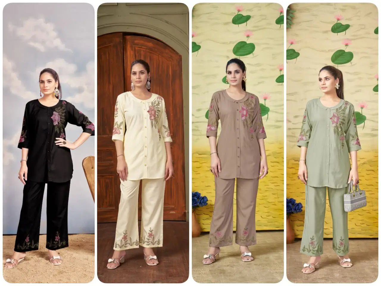 Elegant Heavy Rayon Embroidered Co-Ord Set – Stylish Two-Piece Outfit with Straight Pants