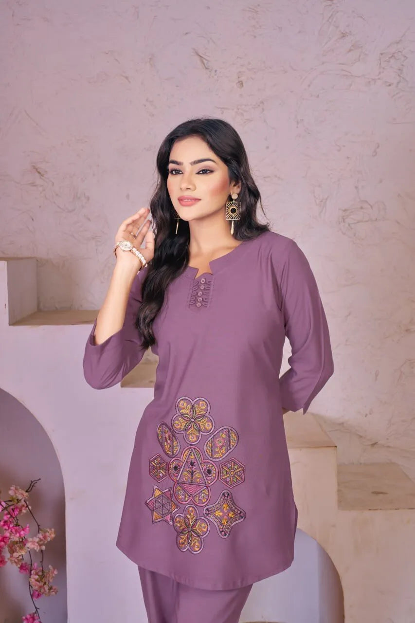 Elegant Heavy Rayon Embroidered Co-Ord Set – Stylish Two-Piece Outfit with Straight Pants