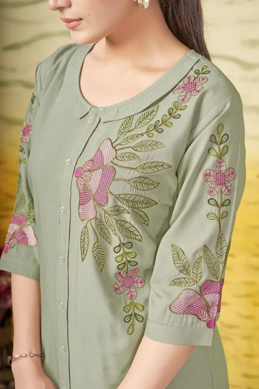 Elegant Heavy Rayon Embroidered Co-Ord Set – Stylish Two-Piece Outfit with Straight Pants