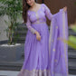 Elegant Heavy Shimmer Silk Gown with Dupatta – Embroidery Sequins Work, 3.5 Meter Flair, Fully Stitched