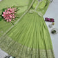 Elegant Heavy Shimmer Silk Gown with Dupatta – Embroidery Sequins Work, 3.5 Meter Flair, Fully Stitched