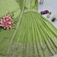 Elegant Heavy Shimmer Silk Gown with Dupatta – Embroidery Sequins Work, 3.5 Meter Flair, Fully Stitched