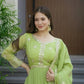 Elegant Heavy Shimmer Silk Gown with Dupatta – Embroidery Sequins Work, 3.5 Meter Flair, Fully Stitched