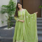 Elegant Heavy Shimmer Silk Gown with Dupatta – Embroidery Sequins Work, 3.5 Meter Flair, Fully Stitched