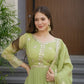 Elegant Heavy Shimmer Silk Gown with Dupatta – Embroidery Sequins Work, 3.5 Meter Flair, Fully Stitched