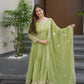 Elegant Heavy Shimmer Silk Gown with Dupatta – Embroidery Sequins Work, 3.5 Meter Flair, Fully Stitched