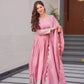 Elegant Heavy Shimmer Silk Gown with Dupatta – Embroidery Sequins Work, 3.5 Meter Flair, Fully Stitched