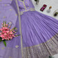 Elegant Heavy Shimmer Silk Gown with Dupatta – Embroidery Sequins Work, 3.5 Meter Flair, Fully Stitched