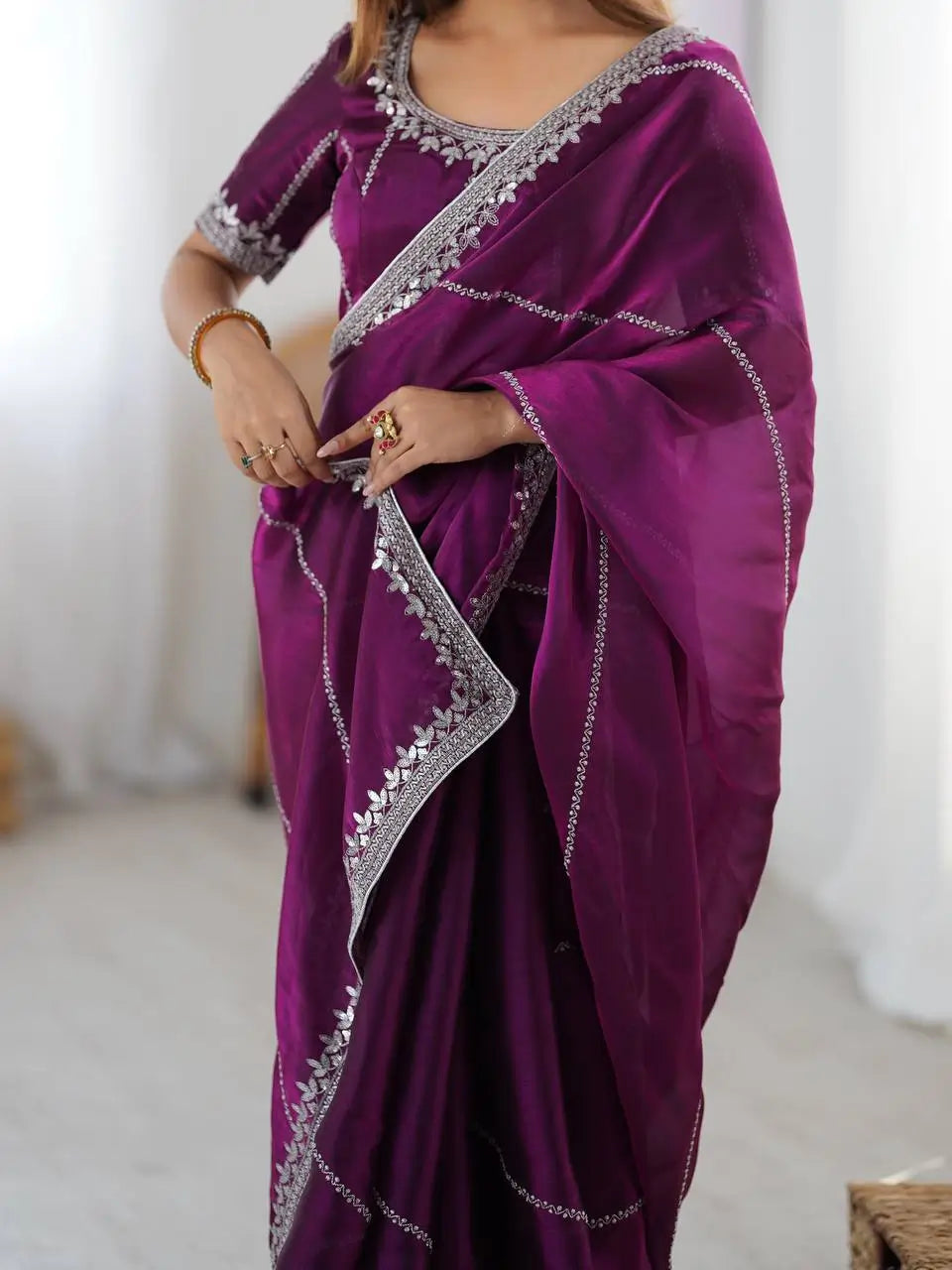 Elegant JMC Silk Saree for Festive, Party and Evening Occasions