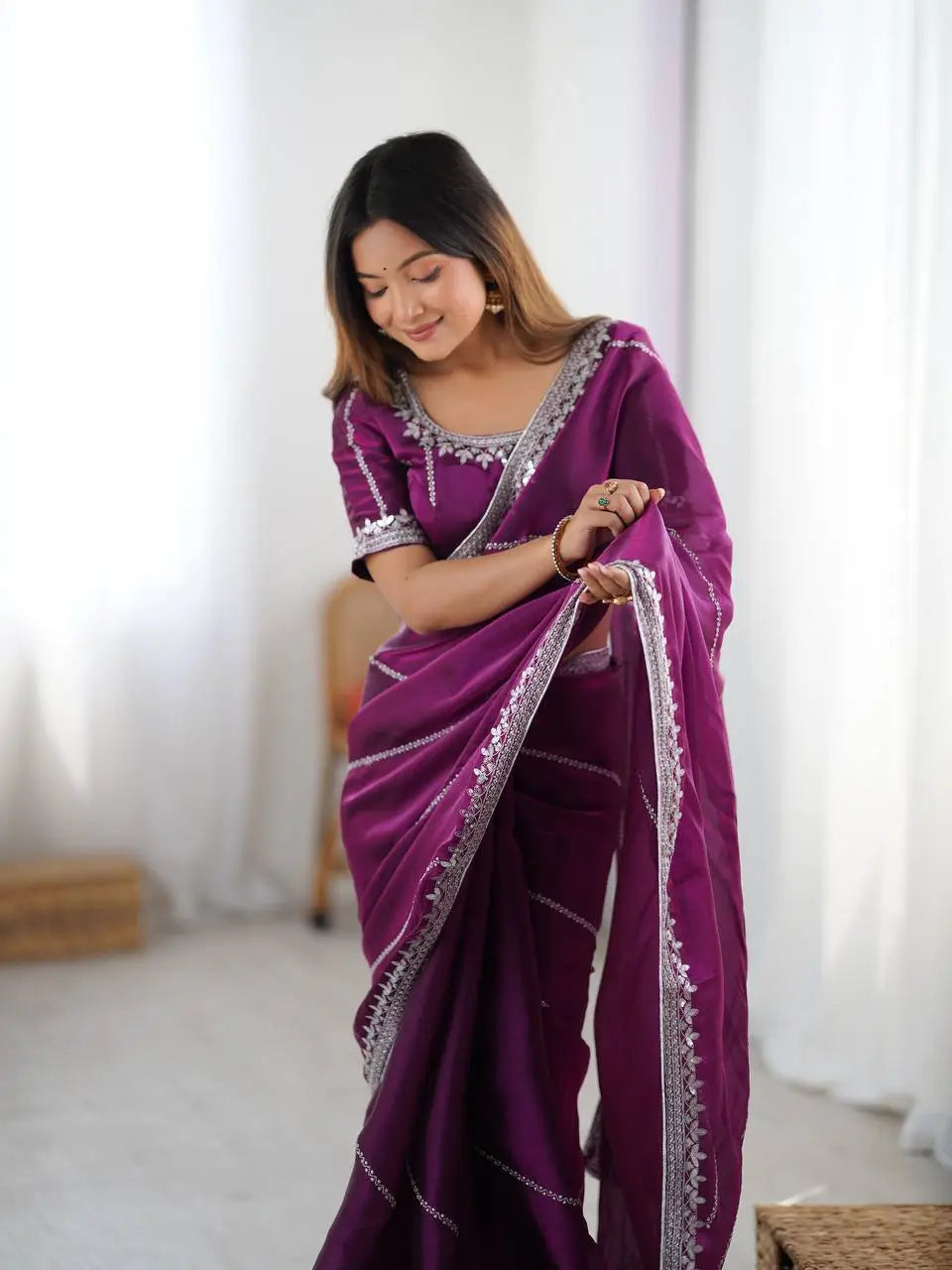 Elegant JMC Silk Saree for Festive, Party and Evening Occasions