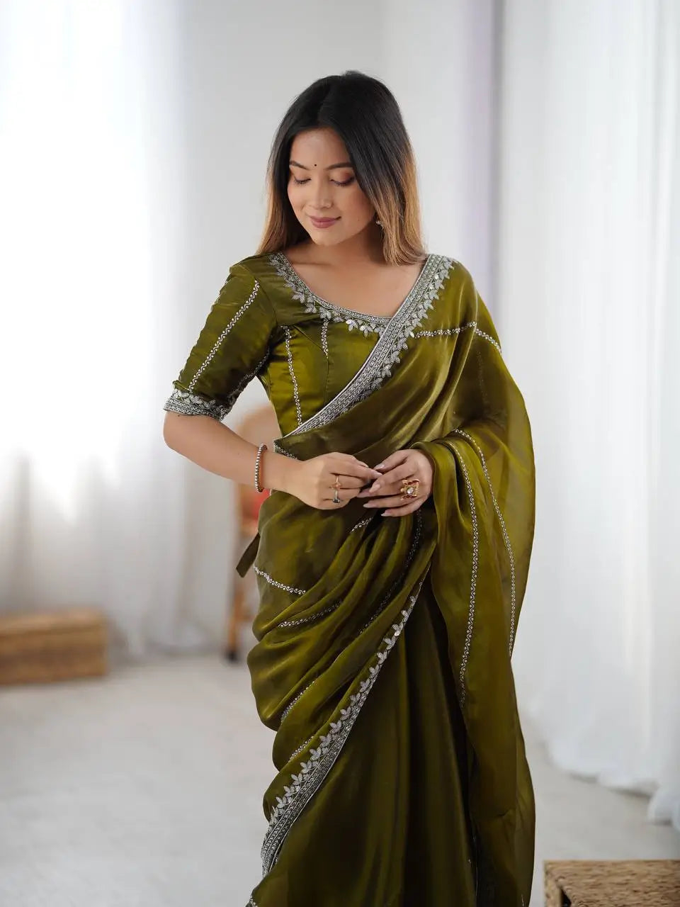 Elegant JMC Silk Saree for Festive, Party and Evening Occasions