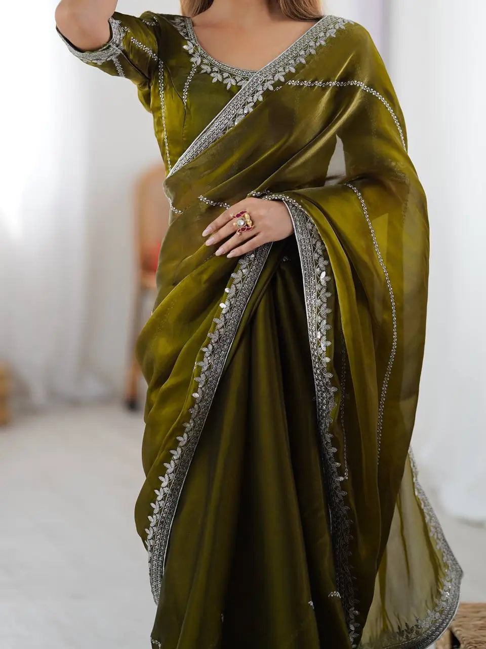 Elegant JMC Silk Saree for Festive, Party and Evening Occasions