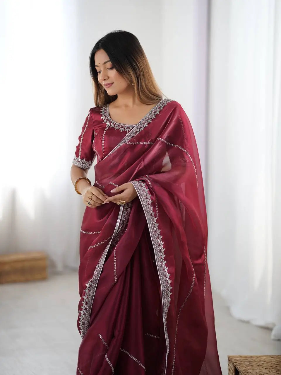 Elegant JMC Silk Saree for Festive, Party and Evening Occasions