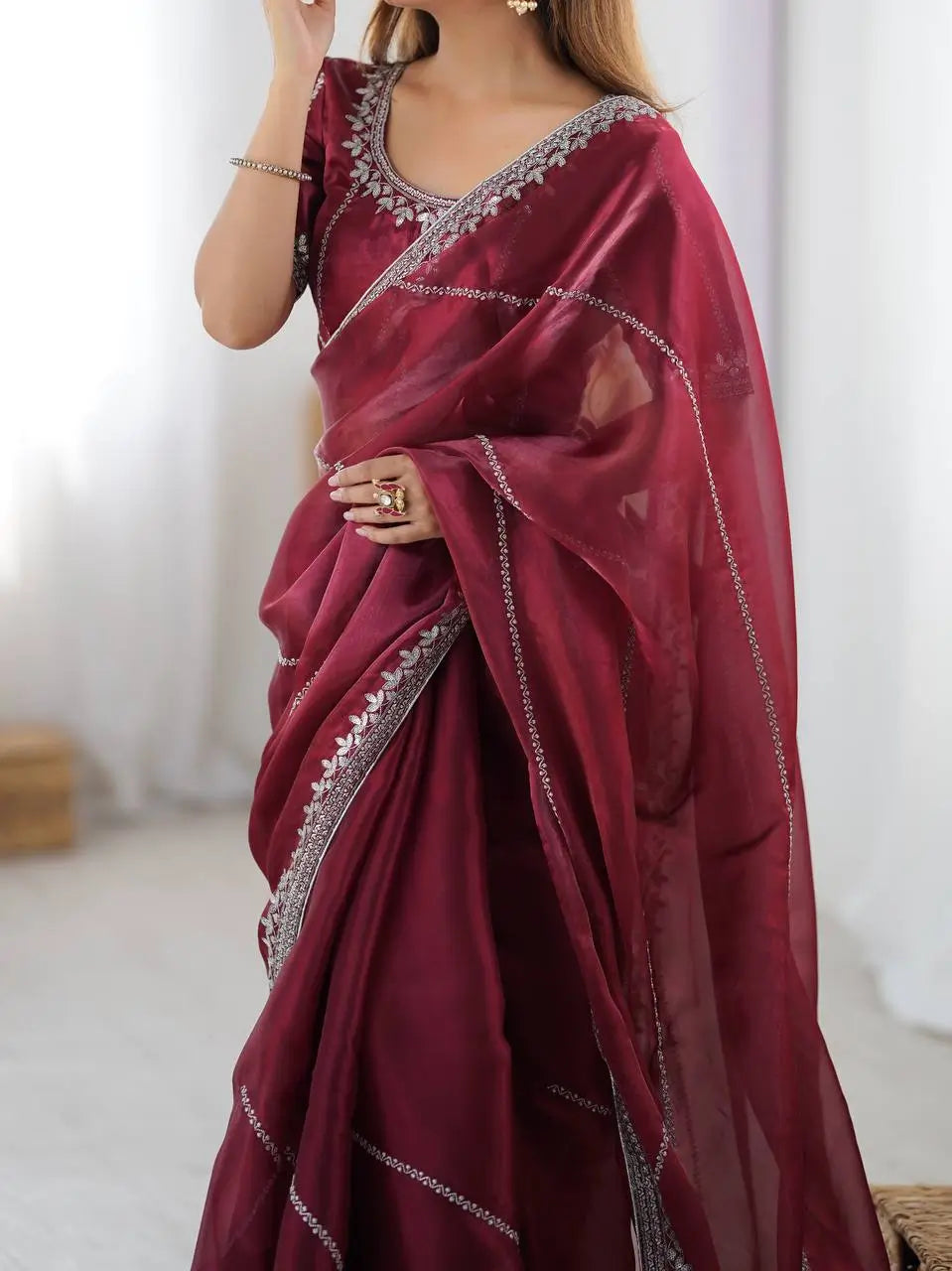 Elegant JMC Silk Saree for Festive, Party and Evening Occasions