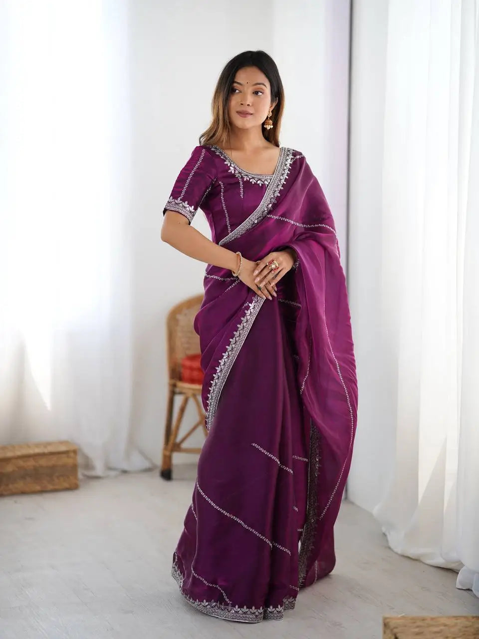 Elegant JMC Silk Saree for Festive, Party and Evening Occasions