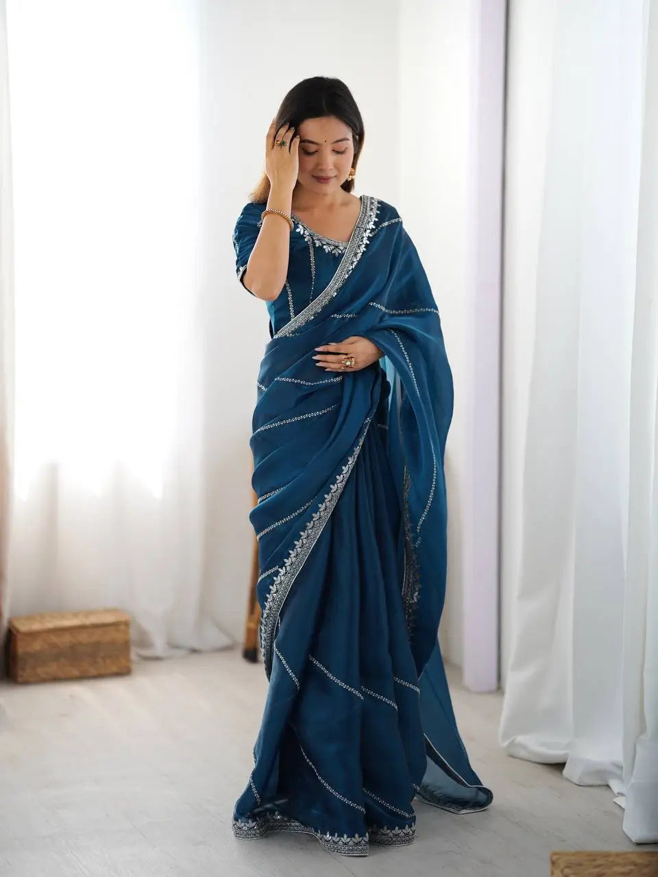 Elegant JMC Silk Saree for Festive, Party and Evening Occasions