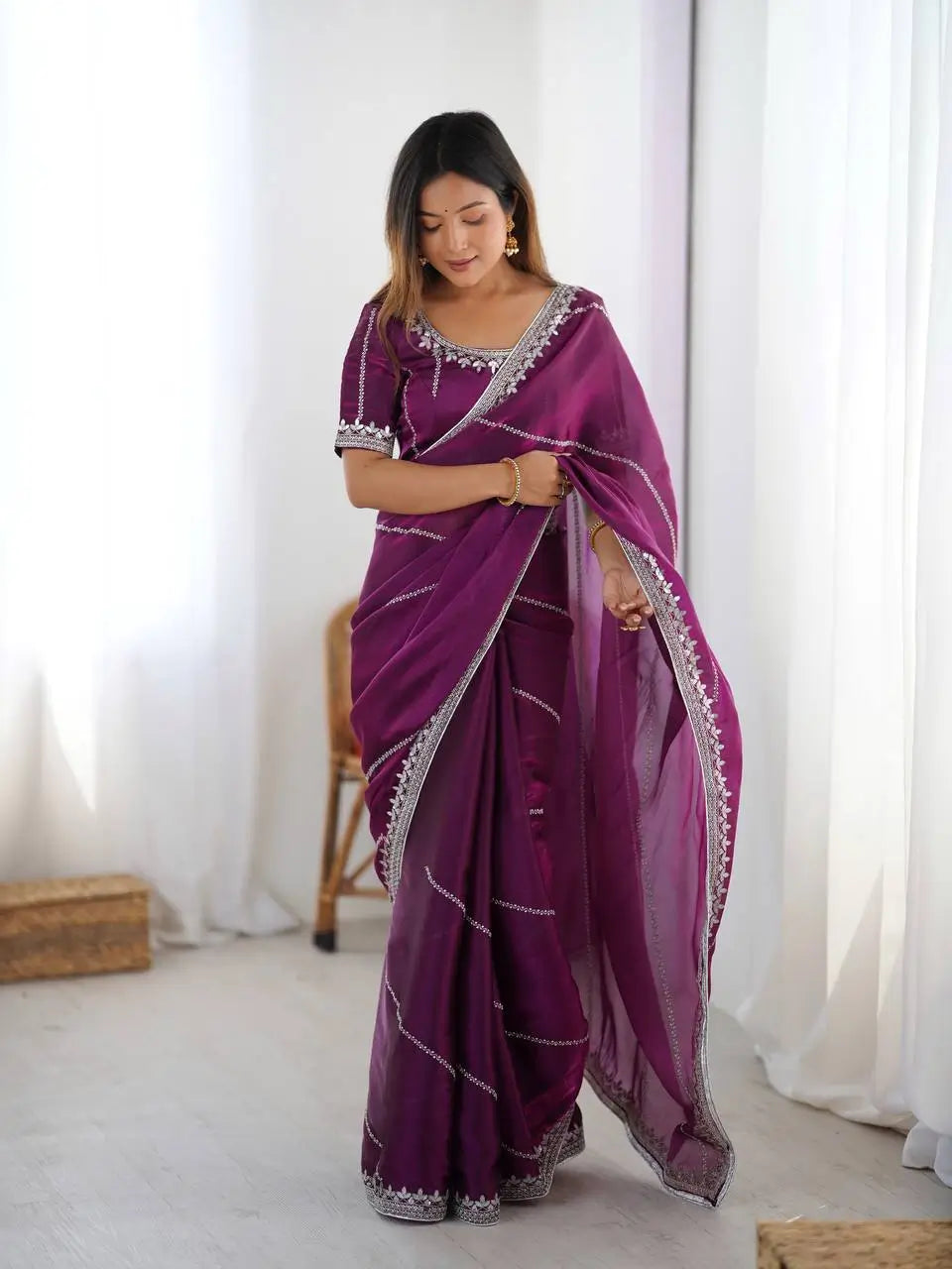 Elegant JMC Silk Saree for Festive, Party and Evening Occasions