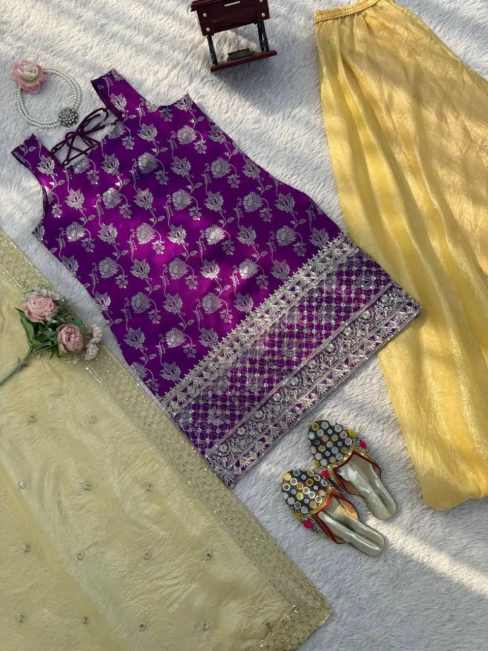 Elegant Jacquard Silk Palazzo Set for Festive and Party Wear