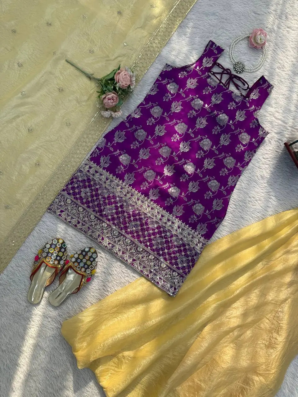 Elegant Jacquard Silk Palazzo Set for Festive and Party Wear