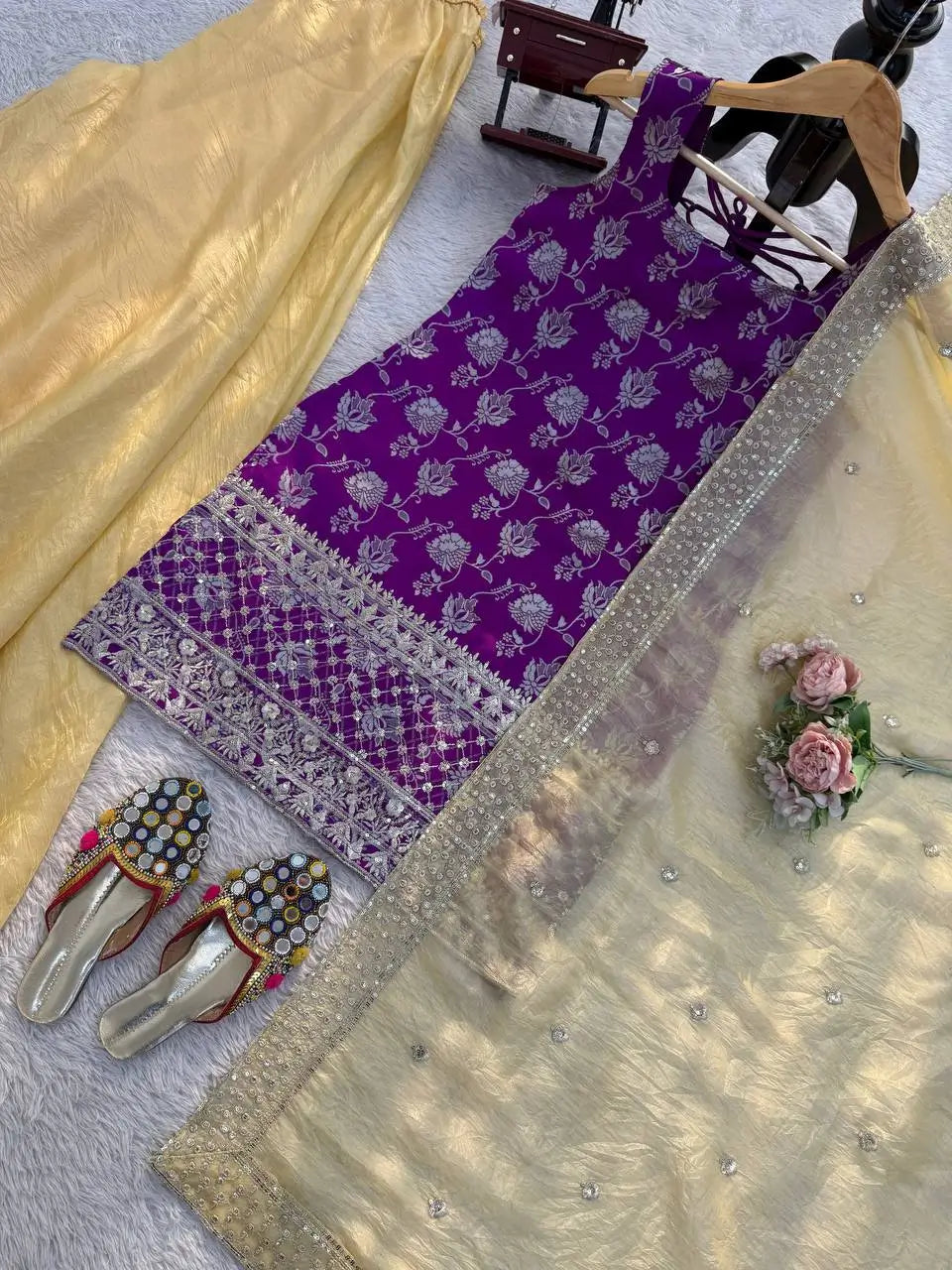 Elegant Jacquard Silk Palazzo Set for Festive and Party Wear