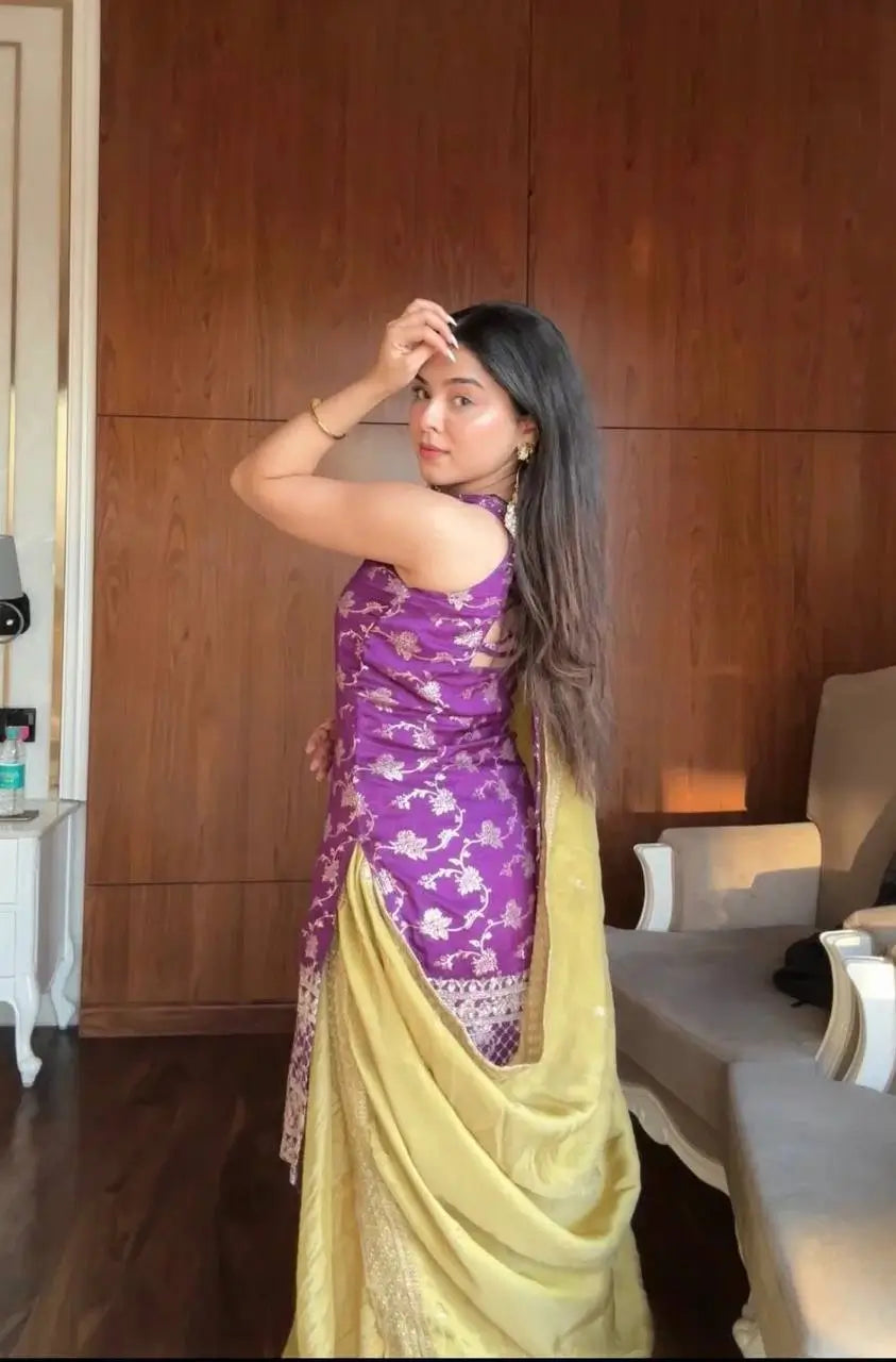 Elegant Jacquard Silk Palazzo Set for Festive and Party Wear