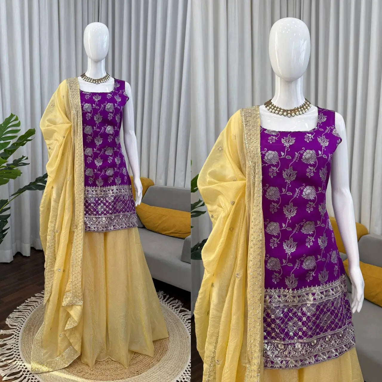 Elegant Jacquard Silk Palazzo Set for Festive and Party Wear