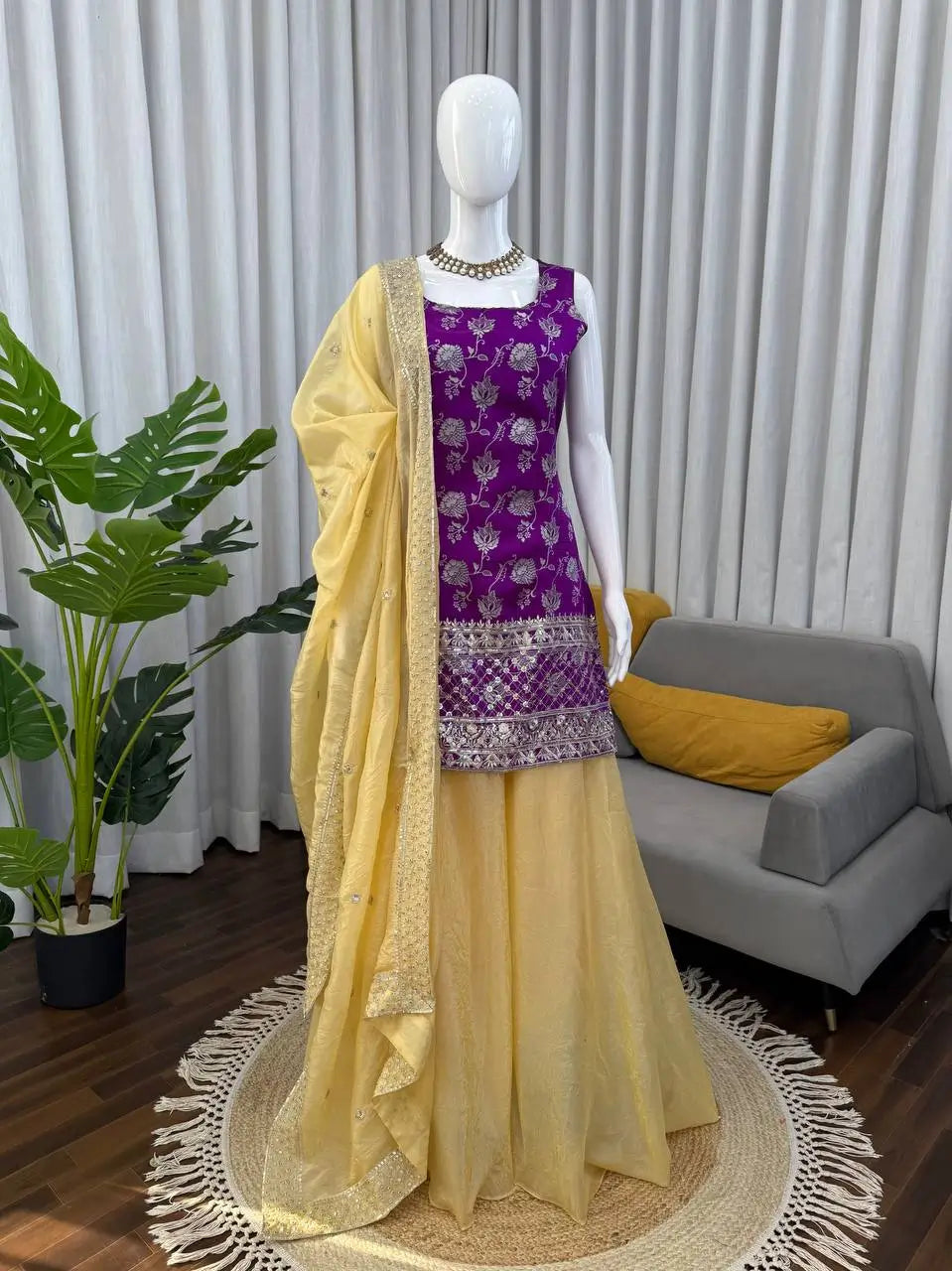 Elegant Jacquard Silk Palazzo Set for Festive and Party Wear