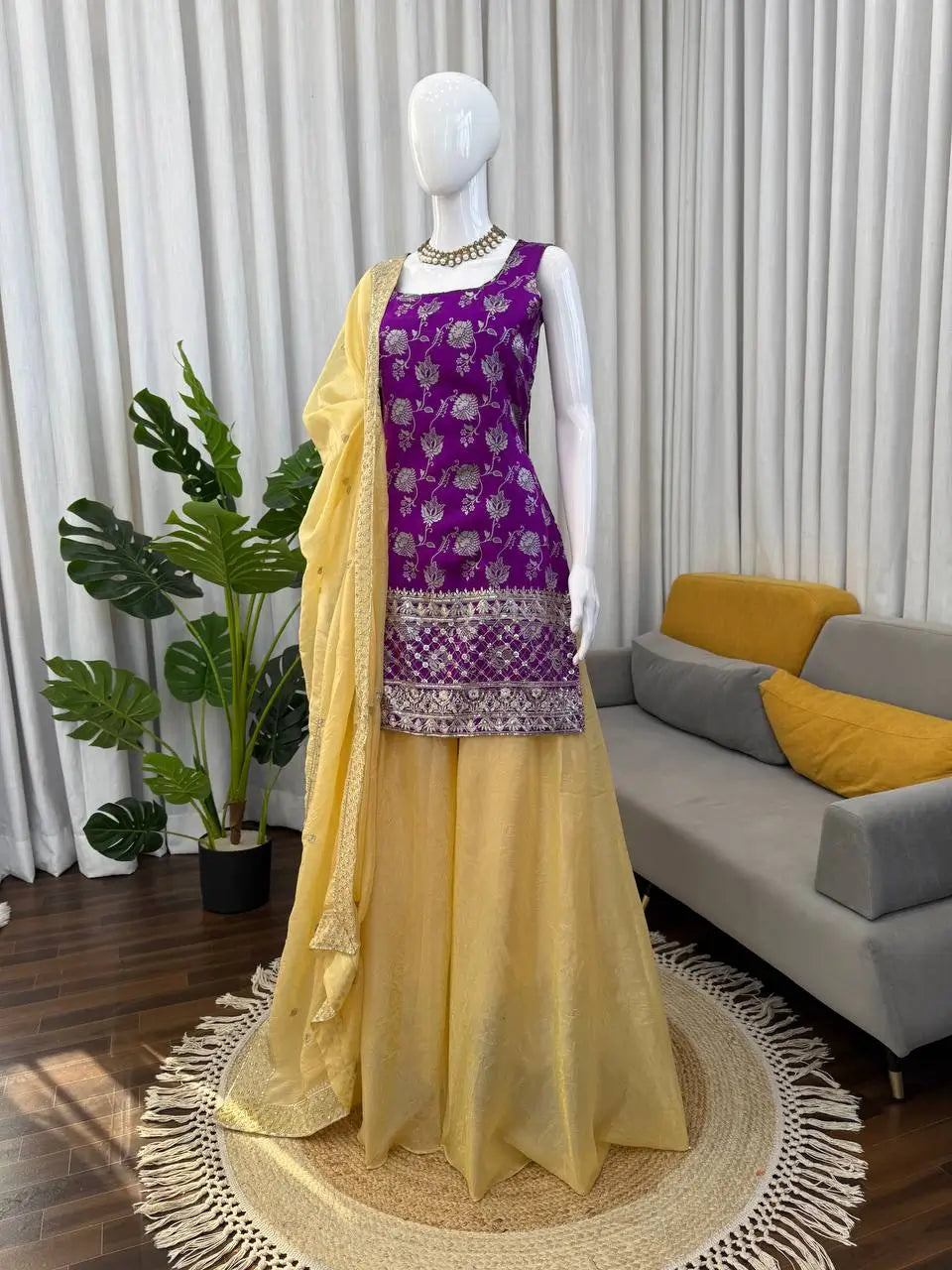 Elegant Jacquard Silk Palazzo Set for Festive and Party Wear