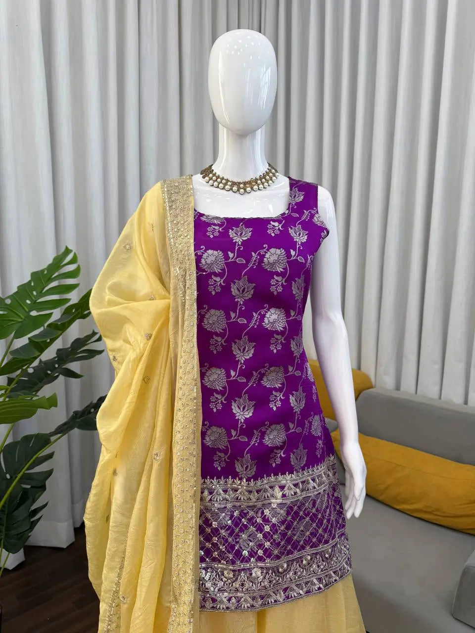Elegant Jacquard Silk Palazzo Set for Festive and Party Wear